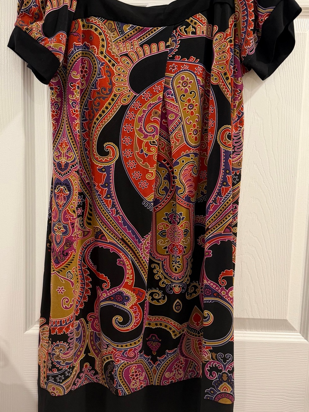 Ronni Nicole Black Paisley Midi Dress with Red, Pink & Gold Accents